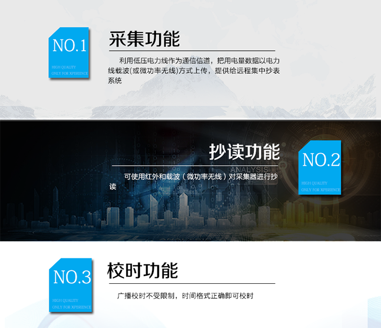 產(chǎn)品特點(diǎn)
該產(chǎn)品主要完成對(duì)RS485電表的電量采集，并且利用低壓電力線作為通信信道，把用電量數(shù)據(jù)以電力線載波(或微功率無線)方式上傳，提供給遠(yuǎn)程集中抄表系統(tǒng)。