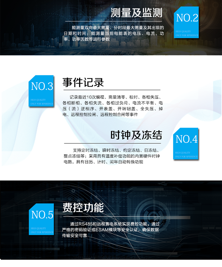 產(chǎn)品特點(diǎn)
采用獨(dú)有的抗浪涌措施，防雷性能強(qiáng)。
專利技術(shù)開關(guān)電源供電，寬電壓范圍；功耗低，溫升低，整機(jī)壽命長(zhǎng)。
抗過壓能力強(qiáng)，且能支持高過載倍數(shù)。
板間無接插件，連接可靠；主機(jī)經(jīng)過三防處理，能適應(yīng)復(fù)雜氣候。
雙物理器件存儲(chǔ)參數(shù)及數(shù)據(jù)；每個(gè)物理器件內(nèi)數(shù)據(jù)保存三份，確保在強(qiáng)干擾環(huán)境中參數(shù)和數(shù)據(jù)完整可靠。
豐富的軟件模塊，可擴(kuò)展電壓及功率因數(shù)合格率等電能質(zhì)量數(shù)據(jù)、可存儲(chǔ)半年以上的負(fù)荷曲線數(shù)據(jù)等。